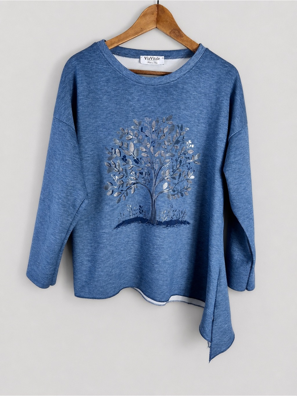 ViaVitale long-sleeve sweatshirt Size Large Metallic tree graphic Blue Italy